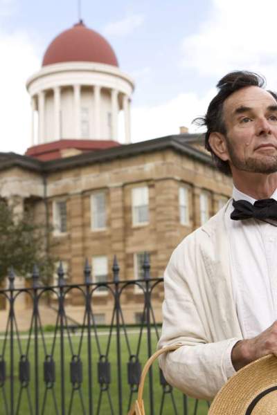 Lincoln-Darsteller vor dem Old State Capitol in Springfield