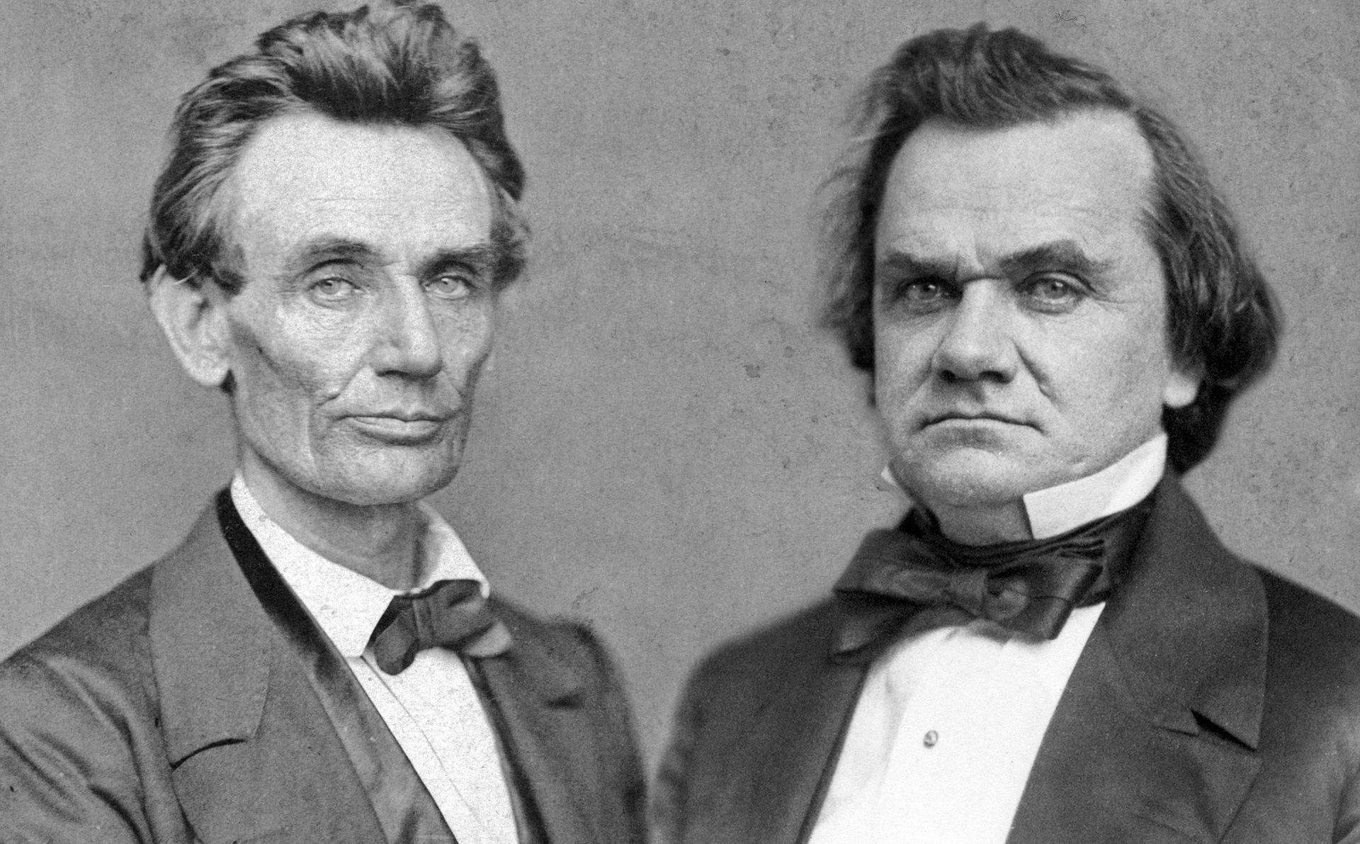 Historische Schwarz-Weiß-Porträts von Abraham Lincoln und Stephen Douglas während ihres Rennens um den Senat im Jahr 1858