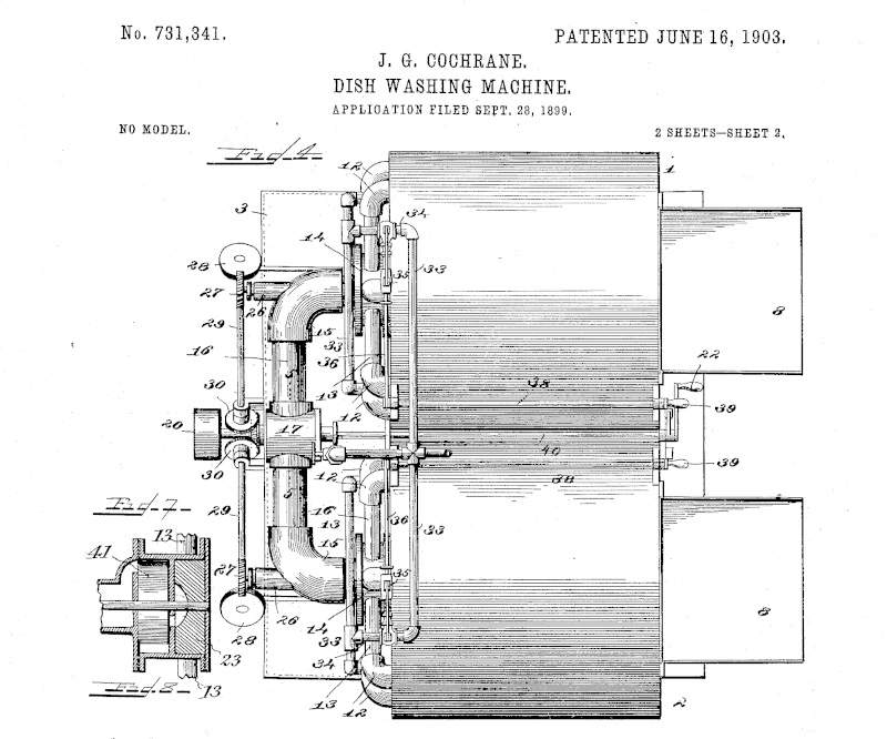 Das illustrierte Patent für die Geschirrspülmaschine von Josephine Cochrane