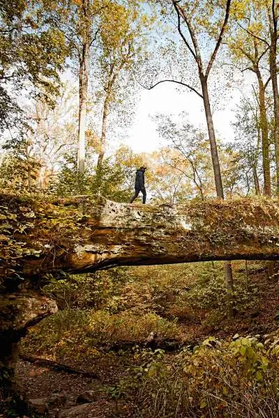 Ein Spaziergänger auf der natürlichen Brücke von Pomona im Shawnee National Forest