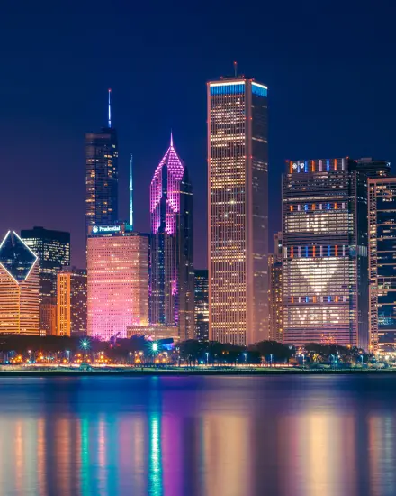 Die Skyline von Chicago bei Nacht.